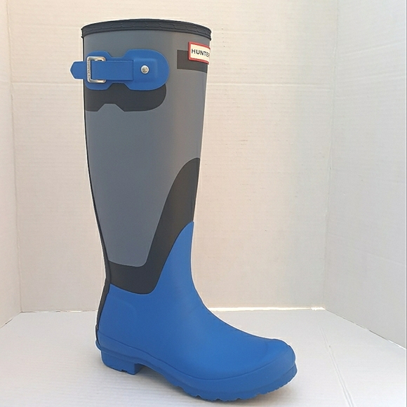 Hunter Wm's Original Tall Wellington Shadow Print Rainboots Grey, Bucket Blue  7 - Picture 10 of 16